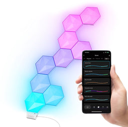 Trust GXT902 VYBZ RGB Hexagon Licht Panelen – 9 Hexagon lampen - met App & Afstandsbediening - Led lamp - Wandlamp binnen - Game Verlichting - Amazon Alexa & Google Assistant