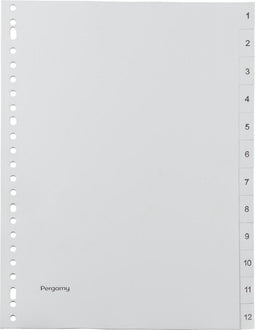 Pergamy tabbladen, ft A4, 23-gaatsperforatie, grijze PP, set 1-12