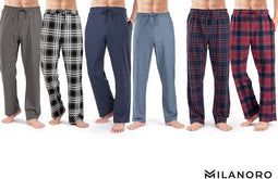 Milanoro - Set van 2 katoenen pyjamabroeken voor heren - Navy / Blauw effen - XL