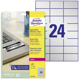 Avery-Zweckform L6133-20 Etiketten voor typeplaatjes 70 x 37 mm Polyester folie Zilver 480 stuk(s) Permanent hechtend L