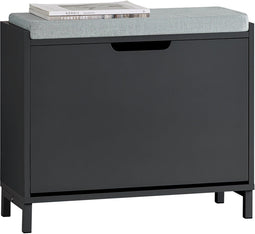 SoBuy FSR151-K-SCH - Schoenenbank - Zwarte Opbergbank met Klep & Kussen - 60 x 24 x 52 cm (1 stuk)