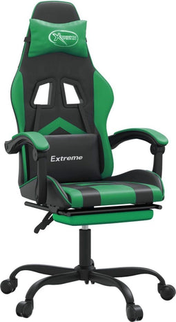 vidaXL - Gamestoel - draaibaar - met - voetensteun - kunstleer - zwart - en - groen