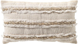 Dutch Decor YUNA - Sierkussen 30x50 cm - met schelpen - Snow White - wit - Inclusief binnenkussen