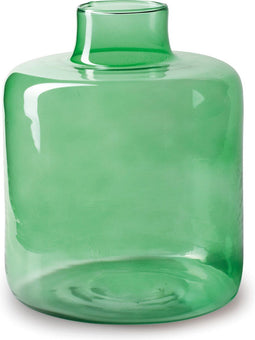 Jodeco Bloemenvaas Willem - transparant groen glas - 19 x 23 cm - fles vorm vaas