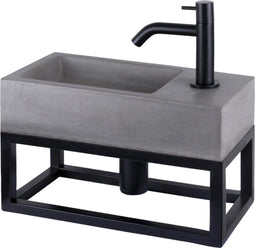 Differnz Jukon - Fonteinset - Wasbak Beton - Gebogen Kraan - Mat Zwart - 38.5 x 18.5 x 9 cm - Met Handdoekrek - Zwart