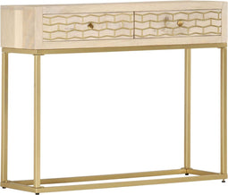 vidaXL - Wandtafel - 90x30x75 - cm - massief - mangohout - goudkleurig