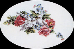 Thea Gouverneur - Borduurpakket met telpatroon - 923A - Voorgesorteerde DMC Garens - Poëzie Tortelduifjes - Aida - 25 cm x 36 cm - DIY Kit