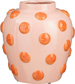 Mica Decorations Smiley Vaas - H33 x Ø30 cm - Keramiek - Lichtroze, Oranje