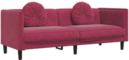 vidaXL - Bank - met - kussens - 3-zits - fluweel - wijnrood