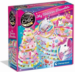 Clementoni - Crazy Chic - Eenhoorn creatieve set - Maak je eigen kleurrijke kralenarmbanden met bedels en pompons - Vanaf 7 jaar