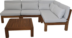 Tuin loungeset Aruba 5-delig + hoek (incl. kussens) - Wit - Teak