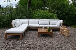Tuin loungeset Aruba 7-delig + hoek (incl. kussens) - Naturel/wit - Teak