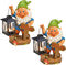 Tuinkabouter met lantaarn en welkom bordje - tuindecoratie - 20 cm - polystone beeld - Tuindecoratie/tuinversiering - kabouter
