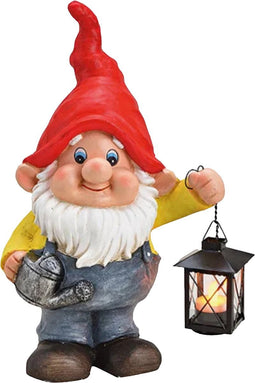 Tuinkabouter met met lantaarn voor een theelichtje - 24 x 15 x 40 cm decoratie beeld - Tuindecoratie/tuinversiering kabouter