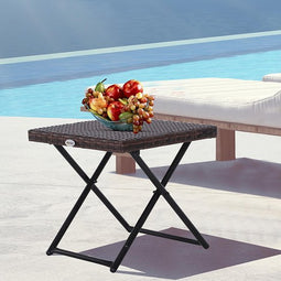 Tuintafel bijzettafel Bloemstand Tuinmeubilair Vouwtafel opvouwbare poly rattan + metalen bruin 40 x