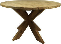 Tuintafel rond met kruispoot - ø125x77 - Naturel - Oud teakhout