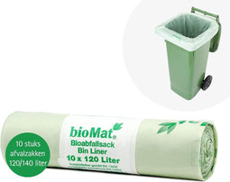 BioMat Composteerbare Containerzakken - 10 x 120/140 liter - Maïszetmeel - EN 13432 Gecertificeerd - Afvalbakken Schoon Houden - Nare Geurtjes Voorkomen