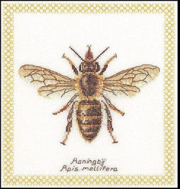 Thea Gouverneur - Borduurpakket met telpatroon - 3017A - Voorgesorteerde DMC Garens - Honingbij - Aida - 20 cm x 21 cm - DIY Kit