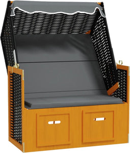 vidaXL - Strandstoel - met - luifel - poly - rattan - en - hout - zwart - en - antraciet