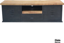 Tv-meubel Lynn metaal en mangohout 150 cm - Zwart