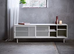 Tv-Meubel Metaal Greige - Schuifdeuren - 6-Vakken - 45x160x55cm - Veep - Giga Living