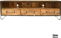 TV-meubel Spring mangohout - Industrieel TV-meubel - Mangohouten tv-kast - moderne tv-kast - Tv meubel met veel opbergruimte - Vintage TV-meubel - Industriële televisiemeubel - Tv meubel met metalen frame - Audiomeubel met lades - TV-opbergmeubel