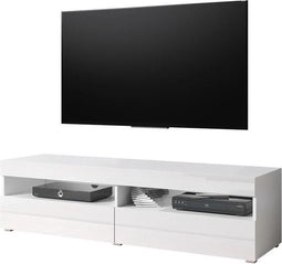 TV meubel TV kast Kubrick 140 cm body wit front kleppen hoogglans wit