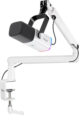 FIFINE TAM8 - USB/XLR Studio microfoon - Flexibele Arm met kabelgoot - RGB - Wit