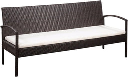 vidaXL - Tuinbank - 3-zits - met - kussens - poly - rattan - bruin
