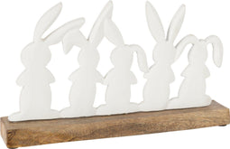 J-Line figuur Konijnen op een rij - hout/ijzer - wit/naturel