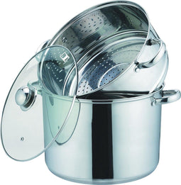 Kamberg - Couscoustop/Stoompan (3-In-1) Diameter 30 Cm 15 Liter Hoogwaardig Roestvrij Staal Met Glazen Deksel Voor Alle Warmtebronnen, Ook Inductie