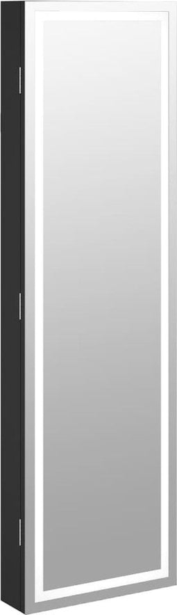 vidaXL - Sieradenkast - met - spiegel - en - LED - wandgemonteerd - zwart