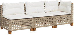vidaXL - Tuinbank - 3-zits - met - kussens - poly - rattan - beige