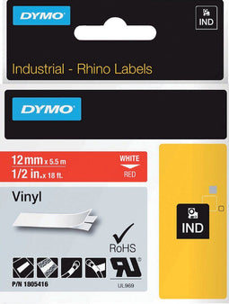 DYMO Rhino - Vinyl Labels - 12 mm x 5,5 m - Wit op Rood
