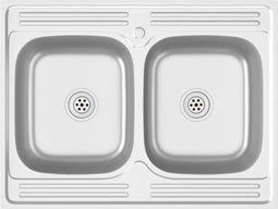 vidaXL - Gootsteen - met - dubbele - bak - 800x600x155 - mm - roestvrij - staal - zilver