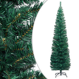 vidaXL - Kunstkerstboom - met - standaard - smal - 210 - cm - PVC - groen