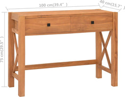 vidaXL - Bureau - met - 2 - lades - 100x40x75 - cm - teakhout