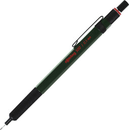 rOtring 500 vulpotlood | 0,5 mm HB-stift | Groene zeshoekige kunststof behuizing en antislip getextureerde metalen grip