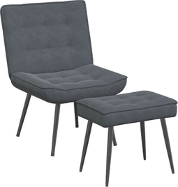 vidaXL - Relaxstoel - met - voetenbank - fluweel - donkergrijs