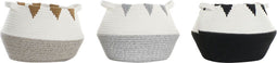Mand DKD Home Decor Wit Zwart Grijs Mosterd Boho 36 x 36 x 26 cm (3 Onderdelen)