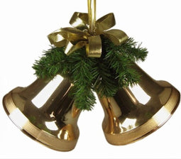 Twee klokken kerst goud 10 cm groen met strik