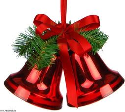 Twee klokken kerst rood 16 cm groen met strik