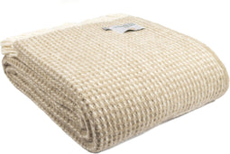 Tweedmill - Plaid - Waffle - Lichtbruin - Oatmeal - 100% nieuw Wol - 140 x 240 cm