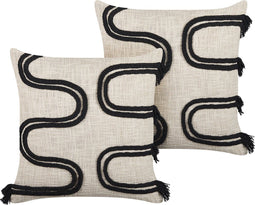 FUCHSIA - Sierkussen set van 2 - Lichtbeige - 45 x 45 cm - Katoen