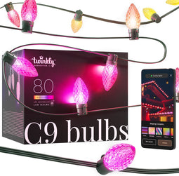 Twinkly C9 lampen - App gestuurde - LED-lichtslinger met 80 RGB (16 miljoen kleuren) LED's - 24,4m - Groene kabel - Slimme buitenverlichting