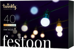 Twinkly Festoon – App-gestuurd lichtsnoer met 40 AWW (amber warm wit koel wit) LED 20 meter zwarte kabel
