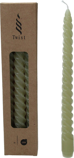 Twist Draaikaarsen Gedraaide Dinerkaars 25cm 3 Stuks Groen