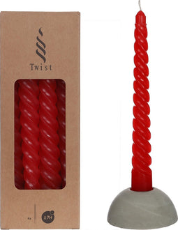 Twist Gedraaide kaarsen - Set van 4 stuks - 19 x 2.2cm diameter - Swirl kaarsen - Rood