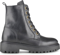 PS Poelman Leta - Dames Leren Enkellaarzen met Veters en Rits - Chunky Plateauzool 4,5 cm - Zwart