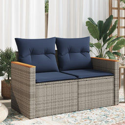 Tuinbank 2-zits met kussens poly rattan grijs